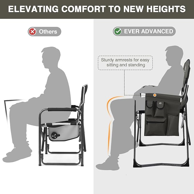 EVER ADVANCED Lightweight Folding Directors Chairs Outdoor, Aluminum Camping Chair with Side Table and Storage Pouch, Heavy Duty Supports 350LBS