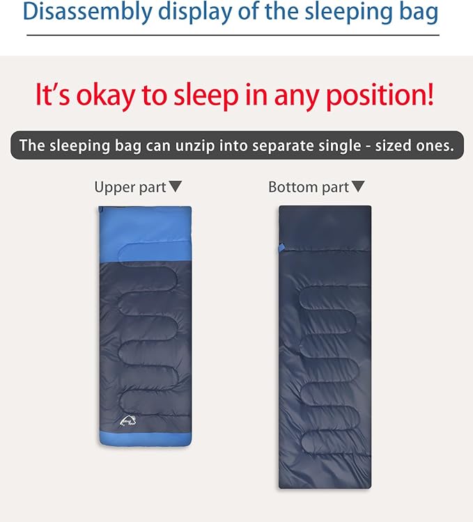 Double Sleeping Bag for with 2 Pillows - Lightweight 2 Person Sleeping Bag, Adults & Teens Cotton for Camping, Backpacking, Hiking with Carrying Bag for Cold & Warm