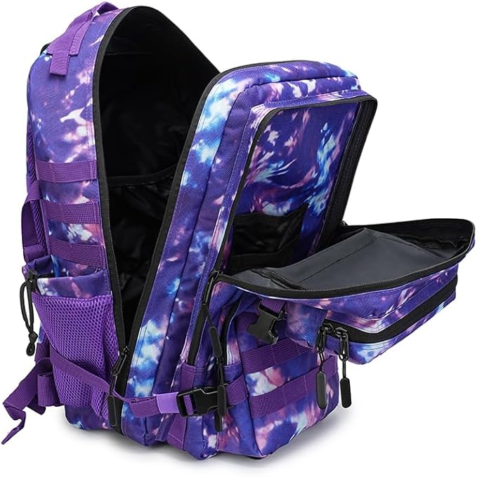 Military Tactical Backpack 45L Bug Out Bag Assault Pack Molle Daypack Hiking Gym Rucksack with Bottle Holder(Purple tie dye)