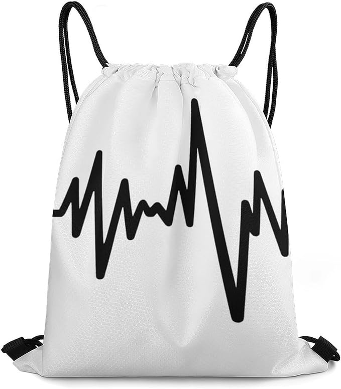 Drawstring Backpack Gym Sackpack Lightweight Waterproof String Bag for Sports Travel Yoga Beach Swimming, Men Women Unisex, Music Notes Heartbeat Bags