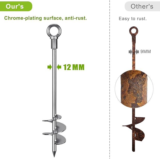 Dolibest 30" Heavy-Duty Ground Anchors Screw in, 3" Wide Spiral Earth Anchors for Swing Set, Wind Resistant Mobile Home, Trampoline, Sheds - Fully Welded Ground Anchors-Set of 4