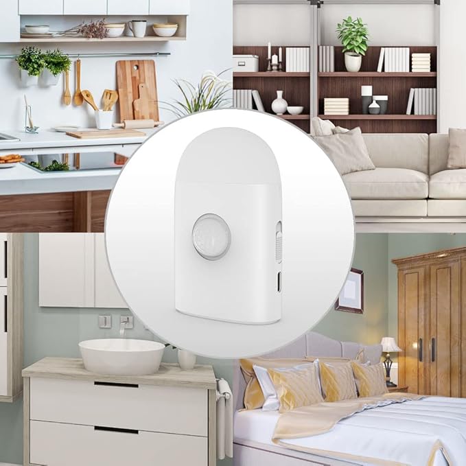 Motion Sensor LED Night Lights Warm White with Adjustable Brightness Rechargeable Battery, with Hook and Stick-On for Cabinet, Wardrobe,Closet,Hallway, Stairs (2 Pack)