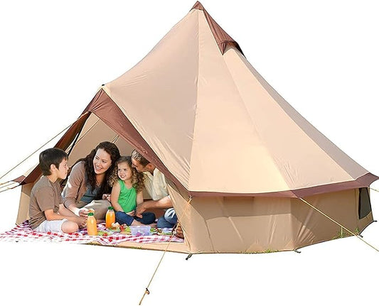 Tent Canvas Tent with Stove Hole Cotton Canvas Tents Yurt Tent for Camping 4-Season Waterproof Tent for Family Camping Outdoor Glamping, Luxury Teepee