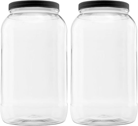 Plastic Storage Jars with Leak Proof Lids, BPA Free, Hand Wash Only (128oz, 2PK Black)