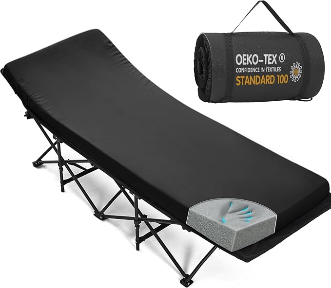 CYMULA Camping Cot Mattress 2in Memory Foam Sleeping Pad,Soft Warm Non-Slip Camping Mattress Topper with Retaining for Adults,Portable Roll up Pad for Travel(75 x30)（only Mattress）