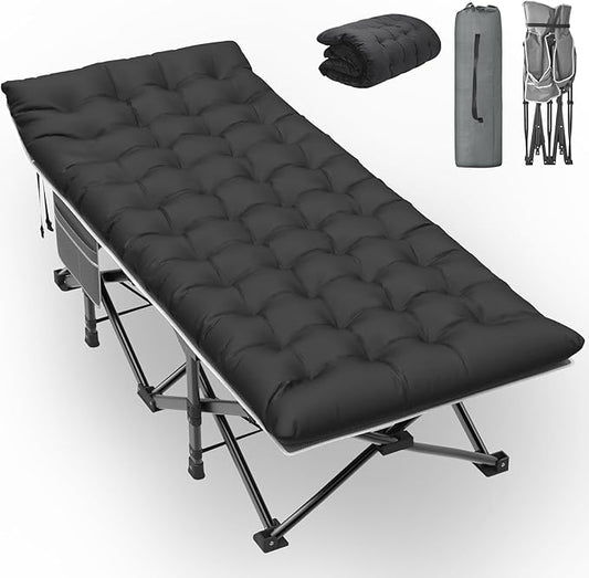 Slendor XXL Camping Cot, Extra Wide Sleeping Cot for Adults, 79" L x 32" W x 19" H Camping Bed with Mattress, Pillow, Carry Bag, Outdoor Bed for Travel, Guest, Gray Cot
