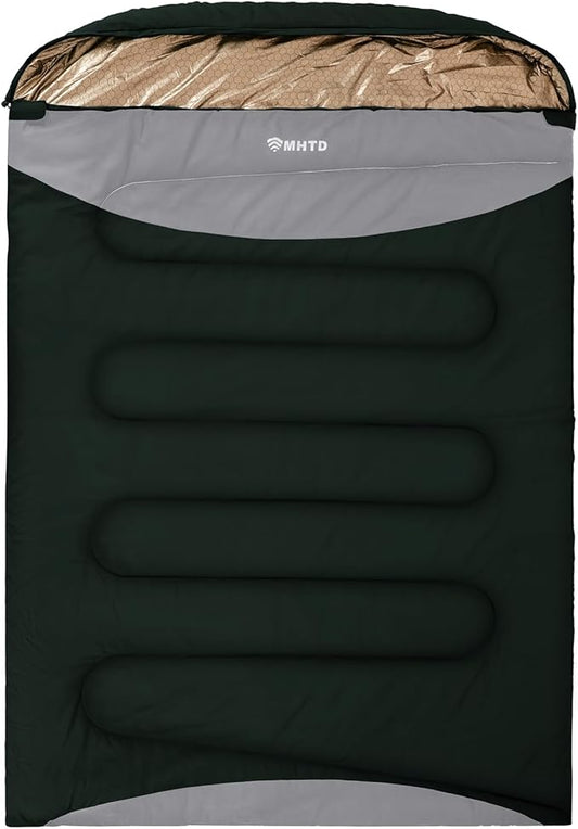 Double Sleeping Bag for Adults Cold Weather 0 Degrees Heavy Duty Two Person Sleeping Bag for Camping Cotton Canvas YKK Zipper Portable