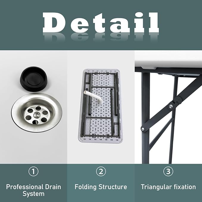4 Foot Bar Folding Ice Cooler Table with Drain, Portable Tailgate Camp Fishing Cleaning, Foldable Party Chilling Cooler Table Outdoor for Party,BBQ,Camping,Wedding