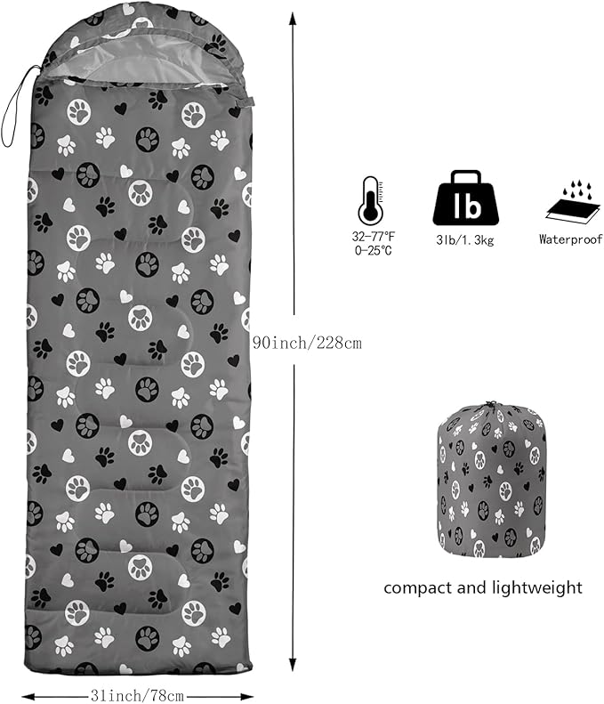 AILONEN Kawaii Puppy Sleeping Bag for Kids Boys Girls,Warm and Cool Weather,Lightweight,Waterproof Backpacking,Cartoon Cute Dog & Duck Animal Themed Blue Sleeping Bag for Camping