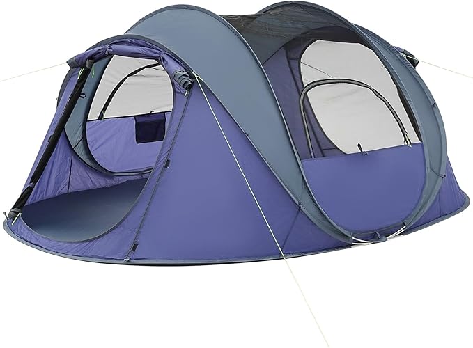 4 Person Easy Pop Up Tent, Waterproof, Automatic Setup,2 Doors-Instant Family Tents for Camping, Hiking & Traveling