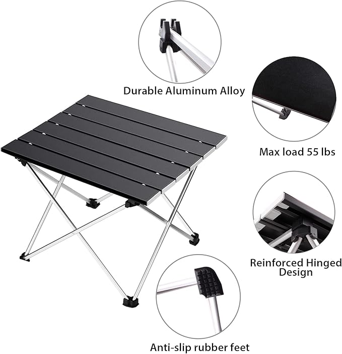 Tesouro Folding Camping Square Table with Carry Bag, Lightweight Aluminum Square Table for Outdoor, Camping, Picnic, Backyards, BBQ (Black, Large)