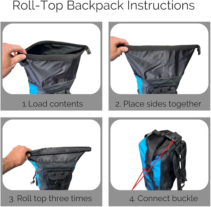 Malo’o DryPack 30L Waterproof Backpack, Roll-Top Dry Bag Backpack with Padded Straps, Floating Design for Beach, Kayaking, Fishing, Boating, Travel, and Water Sports, Dark Blue