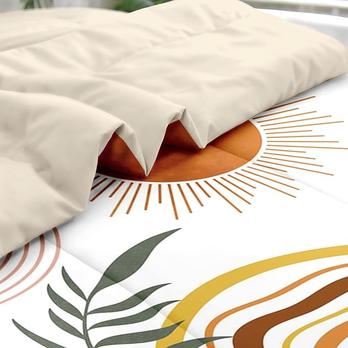 Comforter Set Twin Size, Tarot Boho Retro 5 Pcs Bedding for Kids and Adults, Vintage Sunshine Bed Sheet Sets with Fitted Sheet Pillowcase & Sham for Bedroom Bed Decor
