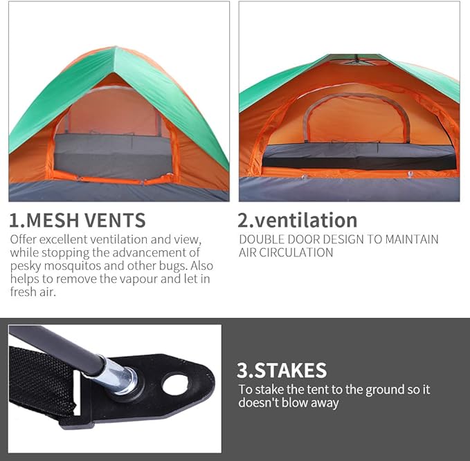 Ochine 1/2/4 Person Camping Tent Family Tents Pops Up Tent Waterproof Windproof Easy Setup Tent Lightweight Dome Tent for Outdoor Camp, Backpacking, Hiking, etc (Ship from USA)