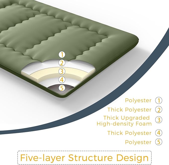 MAXYOYO 6" Extra Thick Japanese Floor Mattress Futon Mattress, Foldable Tatami Pad for Adults, Roll Up Floor Bed for Guest Room Bedroom RV, Green, Full