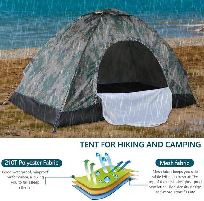 Camping Tent 2/3/4 Person, Waterproof & Windproof Tents with Rain Fly and Carrying Bag, Easy Setup Instant Family Travel Tent, for Backpacking, Hiking, Camping