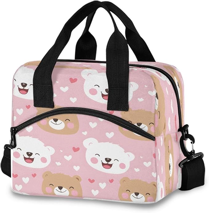ALAZA White Bear Brown Pattern Lunch Box for Men Women Adults Insulated Lunch Bag Cooler Bag with Adjustable Shoulder Strap for Work Picnic Travel