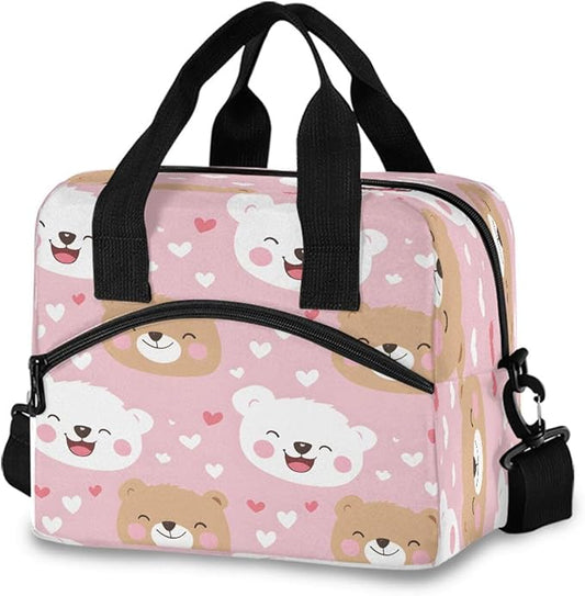 ALAZA White Bear Brown Pattern Lunch Box for Men Women Adults Insulated Lunch Bag Cooler Bag with Adjustable Shoulder Strap for Work Picnic Travel