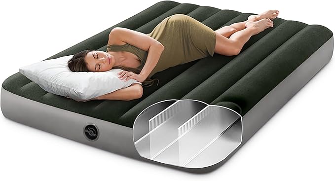 Intex 64762E Dura-Beam Standard Downy Air Mattress: Fiber-Tech – Full Size – Built-in Foot Pump – 10in Bed Height – 600lb Weight Capacity (Pack of 3)