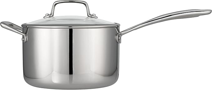Tramontina Tri-Ply Clad Stainless Steel 4-Quart Sauce Pan with Glass Lid, Induction-Ready, Dishwasher-Safe, NSF-Certified, Made in Brazil