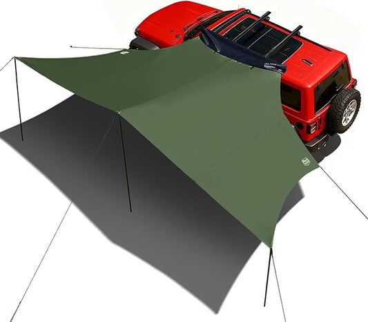 TIMBER RIDGE 19x9.8ft Retractable Car Awning with Blackout Coating, 186ft² Roof Rack Pull-Out Sun Shade Overland Camping, UPF50+ Waterproof Sun Shelter for Vehicle/Truck/Jeep/SUV/Van Green