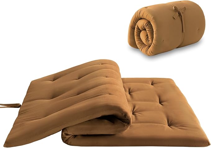 Japanese Floor Futon Mattress Queen Size 60"x 80", Foldable Bed Mattress, Portable Tatami Mat Sleeping Pad, Folding Futon Cushion, Roll Up Floor Lounger for Guest Room Dormitory (Brown)