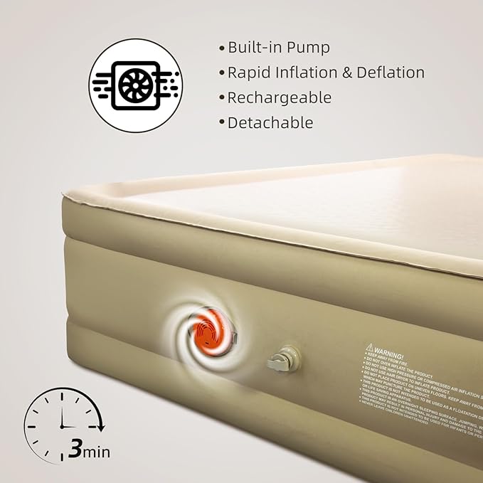 LunaDream Twin XL Air Mattress with USB Rechargeable Built-in Pump, Wireless Inflatable Airbed, FlexWeave Tech for 1100 lbs Enhanced Support, Portable for Home & Camping, Leak Proof Design, Carry Bag