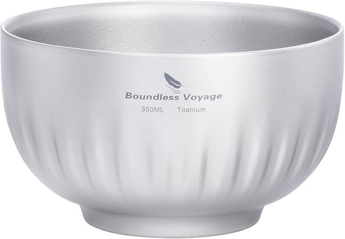 iBasingo 350ml Titanium Camping Bowl Double Wall Insulated Soup Bowl Ultralight Durable Portable Oatmeal, Rice, Food Tableware for Outdoor Backpacking, Hiking, Travel Ti1164T
