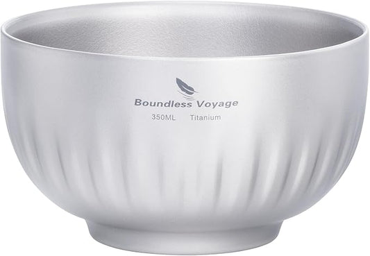 iBasingo 350ml Titanium Camping Bowl Double Wall Insulated Soup Bowl Ultralight Durable Portable Oatmeal, Rice, Food Tableware for Outdoor Backpacking, Hiking, Travel Ti1164T