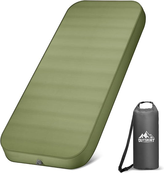 OUTSKIRT Camping Mattress, Self Inflating Sleeping Pad with Pump Sack, Foam Camping Pad for Sleeping, 4” Thickness Sleeping Mat for Camp/Travel/Car/Tent, 4 Season Camp Air Mattress