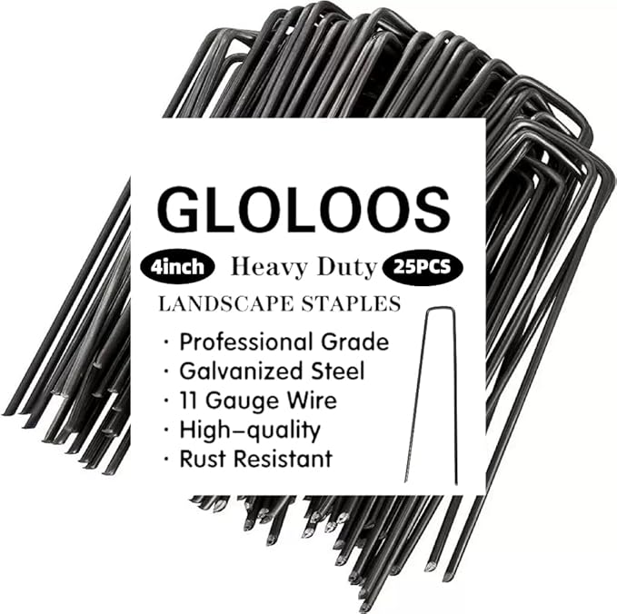 4 inch 25 Pack Black Galvanized Landscape Staples 11 Gauge Garden Stakes Pins Anti-Rust Ground Stakes U-Shaped Tent Stakes are Used for Weed Barrier, Irrigation Tubing, Yard Lawn, Landscape Fabric