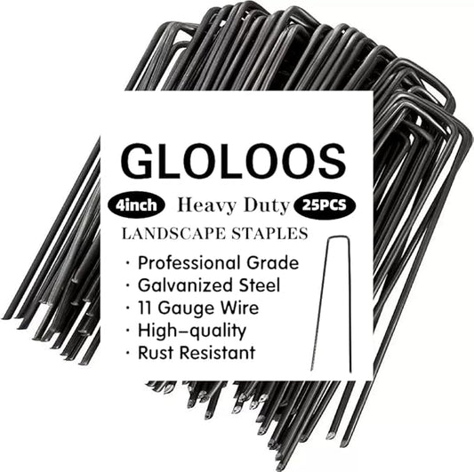 4 inch 25 Pack Black Galvanized Landscape Staples 11 Gauge Garden Stakes Pins Anti-Rust Ground Stakes U-Shaped Tent Stakes are Used for Weed Barrier, Irrigation Tubing, Yard Lawn, Landscape Fabric