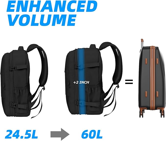 Lovvento Air Vacuum Compression Travel Backpack: Expandable Carry On Bag Vacuum with Pump Fit 17.3inch Laptop for Women and Men - Suitable for Business and Work Waterproof(Black)