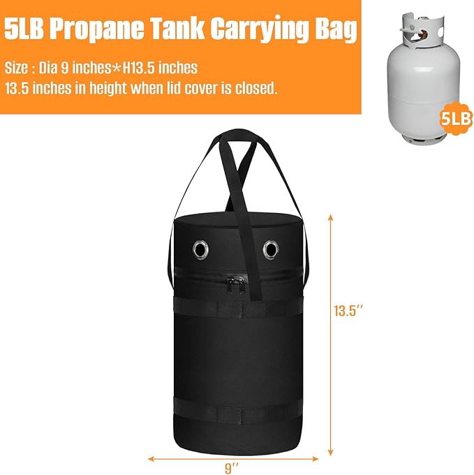Kovshuiwe 600D Heavy Duty Propane Tank bag Fits Standard 5 lb Tank Cylinder, Outdoor Propane Tank Storage Cover with Stable Tabletop Feature UV Weather Resistant 9.06" Dia x 13.8" H