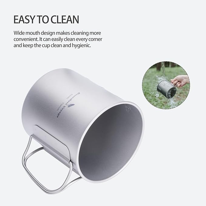 iBasingo Titanium Mug 200ml & 300ml & 450ml Backpacking Tea Coffee Water Cup with Lid & Foldable Handle Outdoor Camping Pot Ultralight Portable Hiking Picnic Cooking Kit Ti3046D