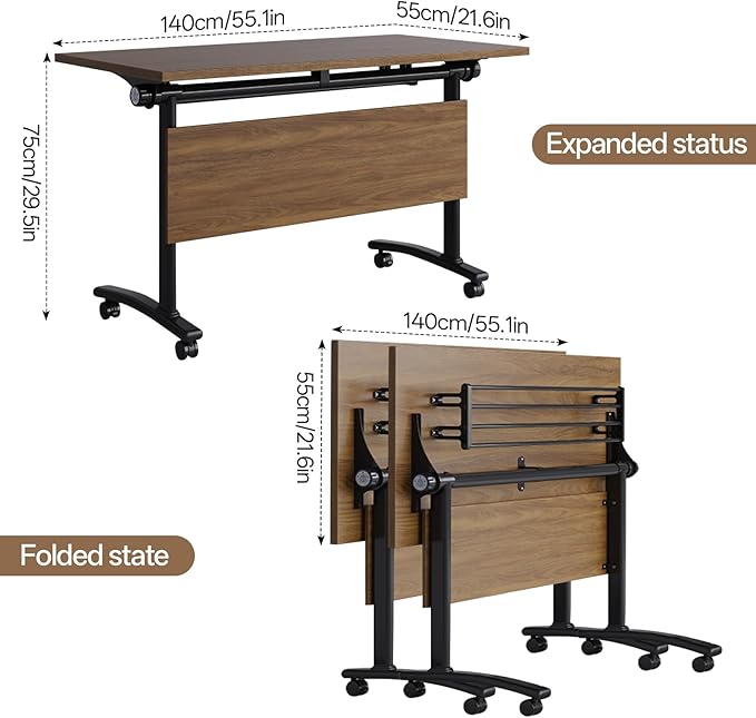 61 INCH Flip Top Conference Table with Casters, Folding Training Desk, Portable Office Table for Small Meeting Rooms and Workspaces