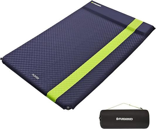 FUNDANGO Double Self Inflating Sleeping Pad for Camping Sleeping Mat with Built-in Pillow, Portable Lightweight Large Inflatable Foam Air Mattress 2 Person for Backpacking, Tent, Car,Travel, Outdoor