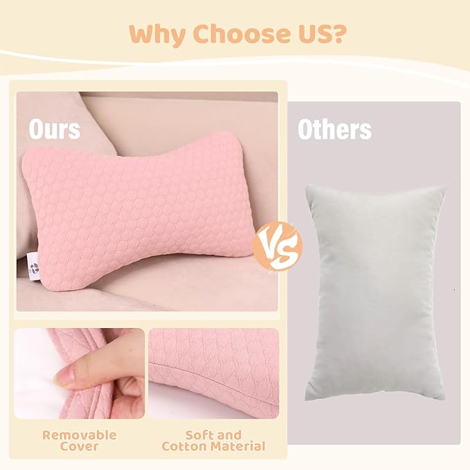 vocheer Small Pillows for Sleeping, 11"x 7" Mini Travel Pillow, Tiny Pillows for Neck, Wrist, Lumbar and Knee, Pets Pillow, Cotton, Machine Washable,Pink-2PC