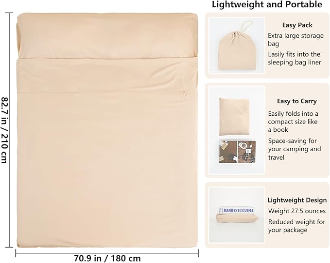 Sleeping Bag Liner Camping Adult Sleep Sack Lightweight Travel Sheet for Hotel Bed Compact Ultralight Essential Cleaning Supplies Kit Travel Bedding Set for Backpacking