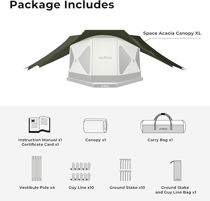 ACACIA Canopy 4 Person for Space Acacia Camping System, PU2000 Waterproof Camping Tarp for 4 Season Camping, UPF50+ Sunproof Tent Tarp with 4 Telescoping Poles, Carry Bag, Summer Night