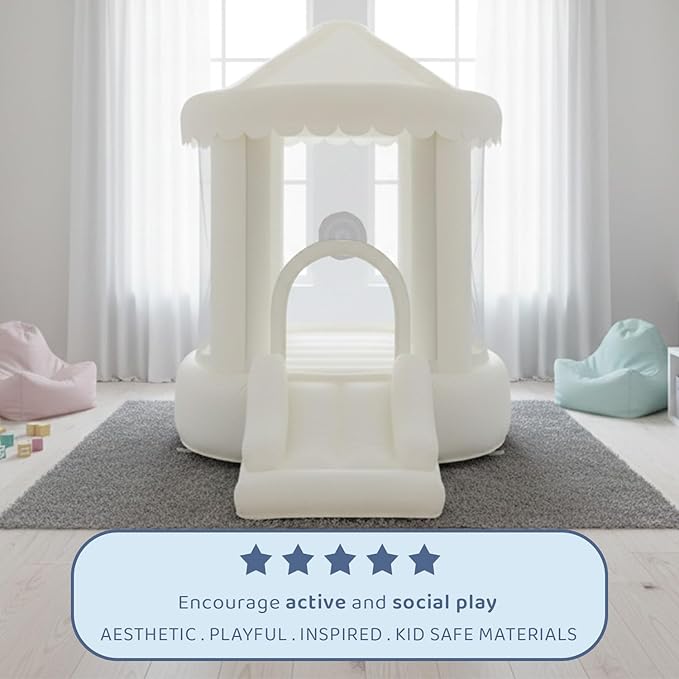 Bounceland Mini Play Tent Creamsicle Bounce House, 7.7 ft L x 5.6 ft W x 7.4 ft H, Neutral Bounce House w/Slide, UL Blower Included, Trendy Bouncer for Kids, Indoor & Outdoor Use, Best Gift for Kids