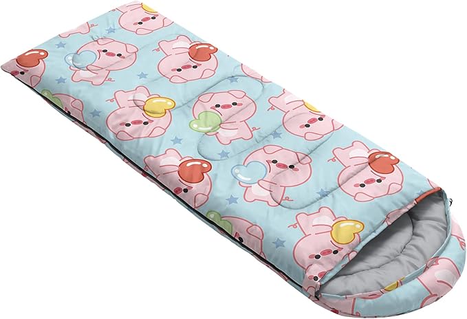 AILONEN Kawaii Puppy Sleeping Bag for Kids Boys Girls,Warm and Cool Weather,Lightweight,Waterproof Backpacking,Cartoon Cute Dog & Duck Animal Themed Blue Sleeping Bag for Camping