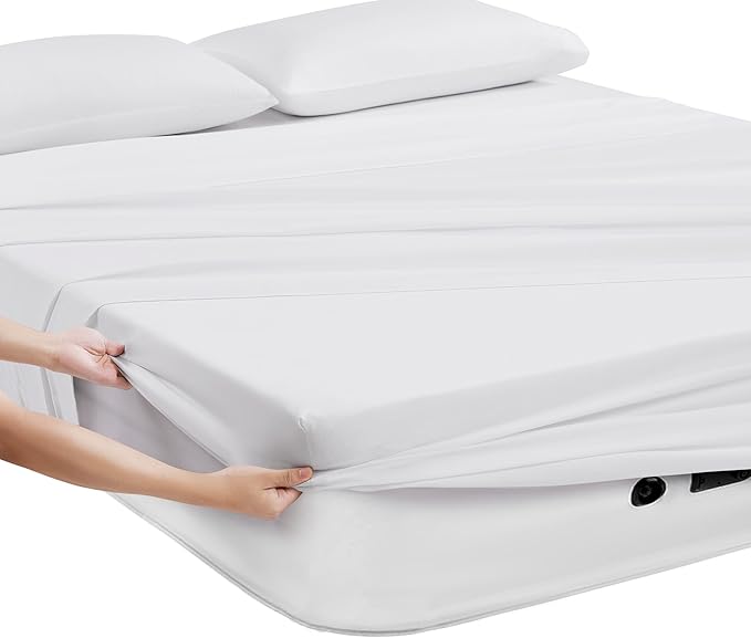 Camping Sheets King Size - Outdoor Air Mattress Sheet Set – Built-in Corner Straps for Air Mattress & Camping Use – Designed for Inflatable Beds & Tailgate Sleepovers, White