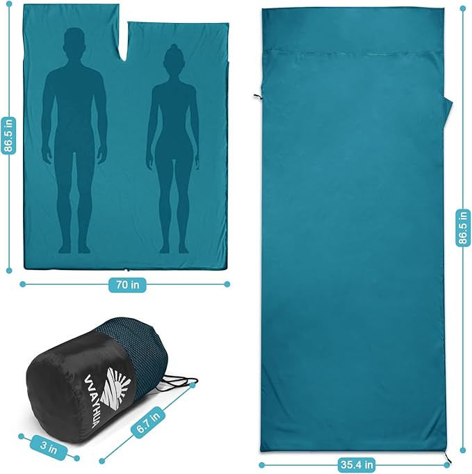 Sleeping Bag Liner, 9.5oz Ultralight Satin Travel Sheets for Hotel with Two Way Zippers, Silky Camping Sheets & Adult Sleep Sack for Backpacking Hiking Business Trips