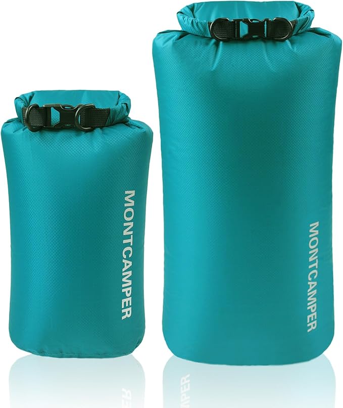 Waterproof Dry Bag Set (5L+20L) – 30D Nylon Roll Top Dry Sacks with DWR & PU Coating, Lightweight Storage for Kayaking, Camping, Hiking, Fishing & Beach (Turquoise Blue)