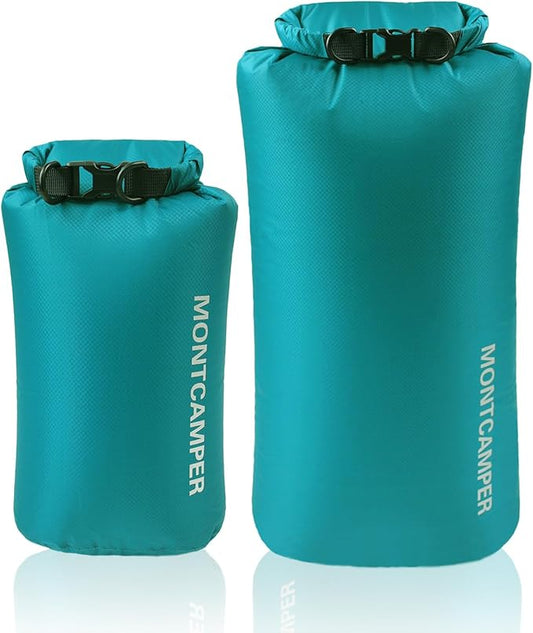 Waterproof Dry Bag Set (5L+20L) – 30D Nylon Roll Top Dry Sacks with DWR & PU Coating, Lightweight Storage for Kayaking, Camping, Hiking, Fishing & Beach (Turquoise Blue)