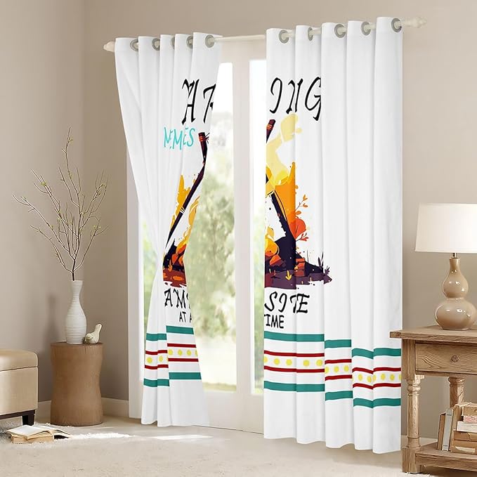 Camper Adventure Window Drapes,Geometric Polka Dot Stripe RV Trailer Blackout Curtains,Bonfire Campfire Rustic Farmhouse Boys Girls Room Decor,White 2 Panels,42Wx63L inch