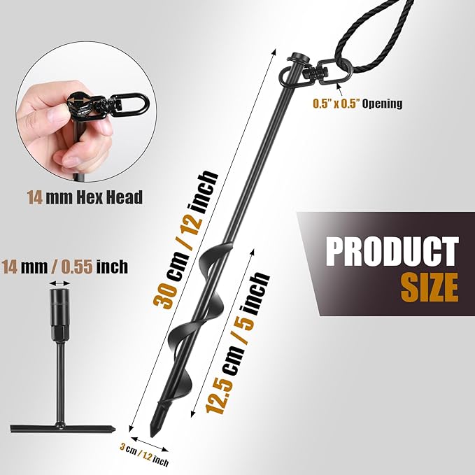 Reginary Ground Anchors Screw in Tent Stakes Heavy Duty Trampoline Anchors High Wind for Camping Canopy Carport Sheds Beach Sand Stakes Metal Swing Set