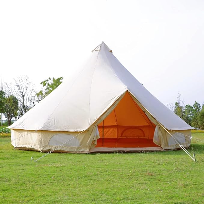 Outdoor Waterproof Family Camping Tent 4-Season Beige Cotton Canvas Bell Tent