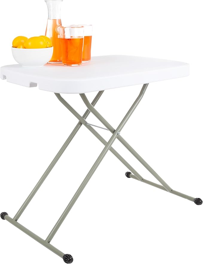 Everyday Home Folding Table - Lightweight Portable Folding Desk - Small Plastic Table for TV Tray, Playing Cards, and Craft Room (White)